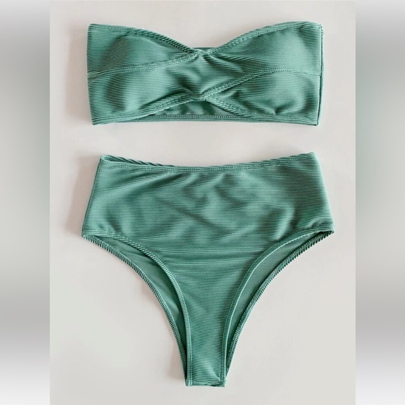 SHEIN Plain Bikini Swimsuit High Waisted with Crisscross Top - Picture 1 of 6